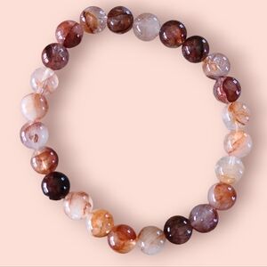 Hematite Quartz Gemstone Bracelet Brown/White